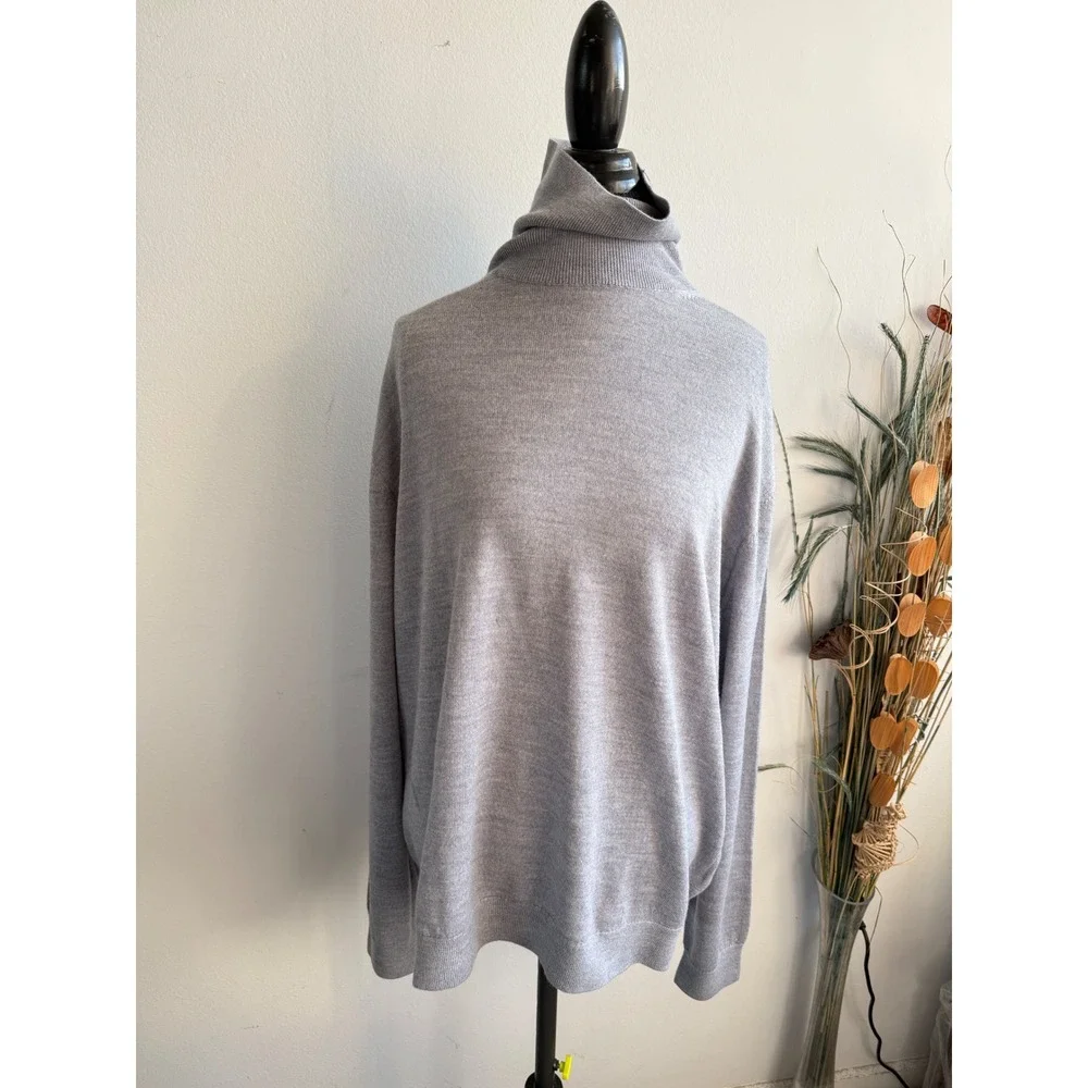 Banana Republic Mens XXL Grey 100% Merino Wool Turtleneck Sweater Soft Knit 2854